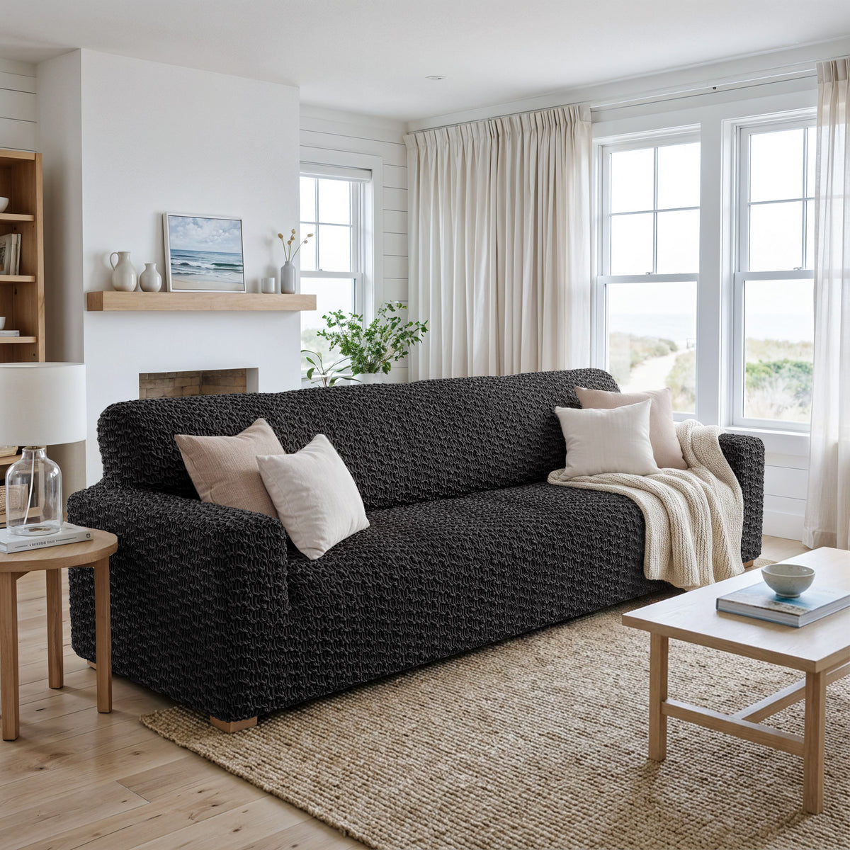Sofa 3 Seater Slipcover, Embrace Collection – Black, interior view 2 | Black
