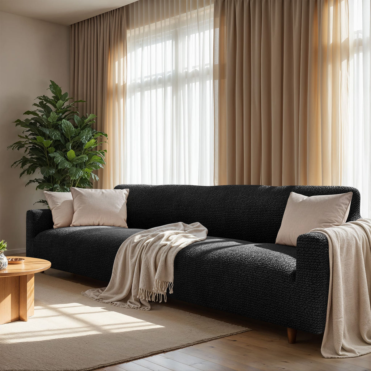 Sofa 4 Seater Slipcover, Comfort Collection – Black, interior view 1 | Black