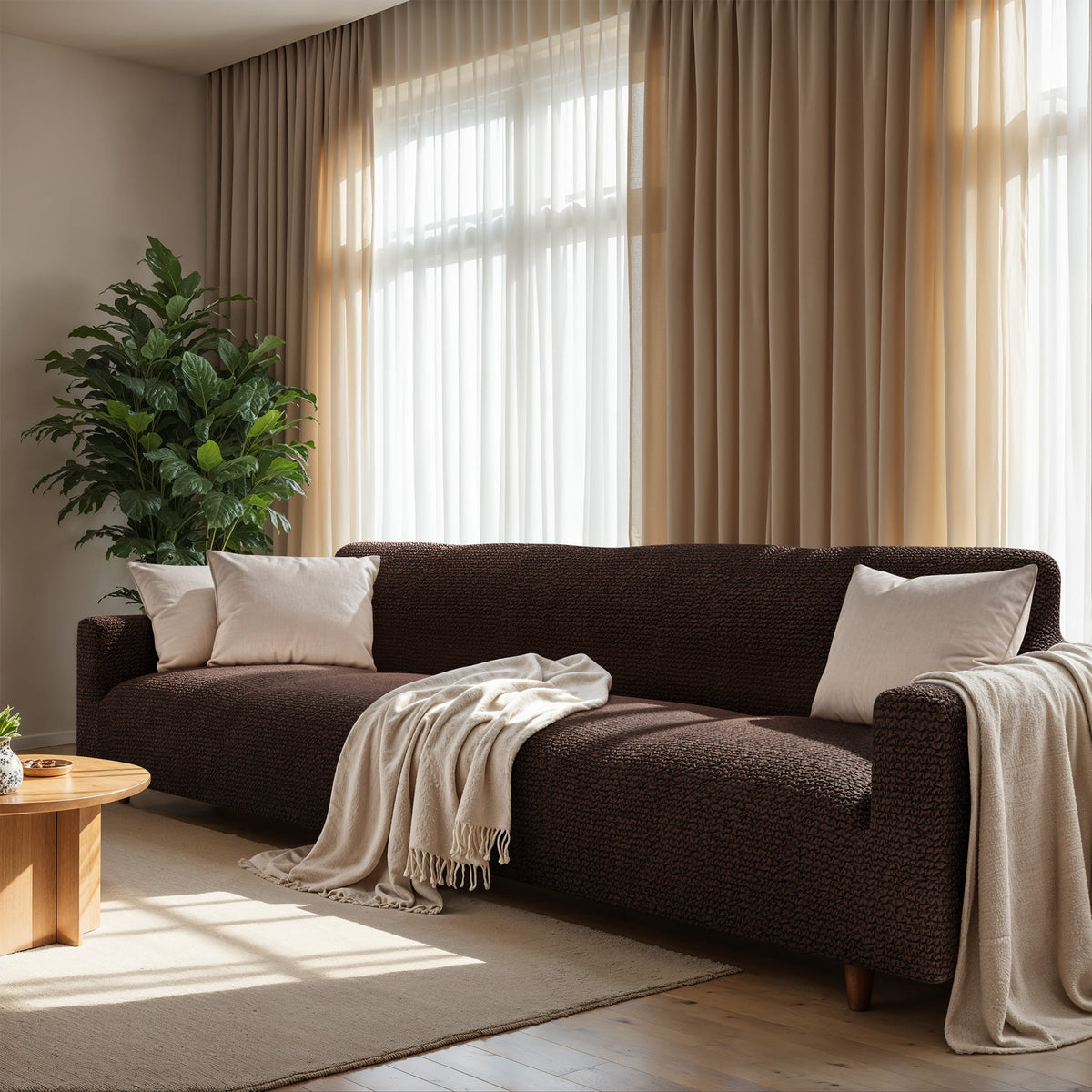 Sofa 4 Seater Slipcover, Comfort Collection – Dark Brown, interior view 1 | Dark Brown