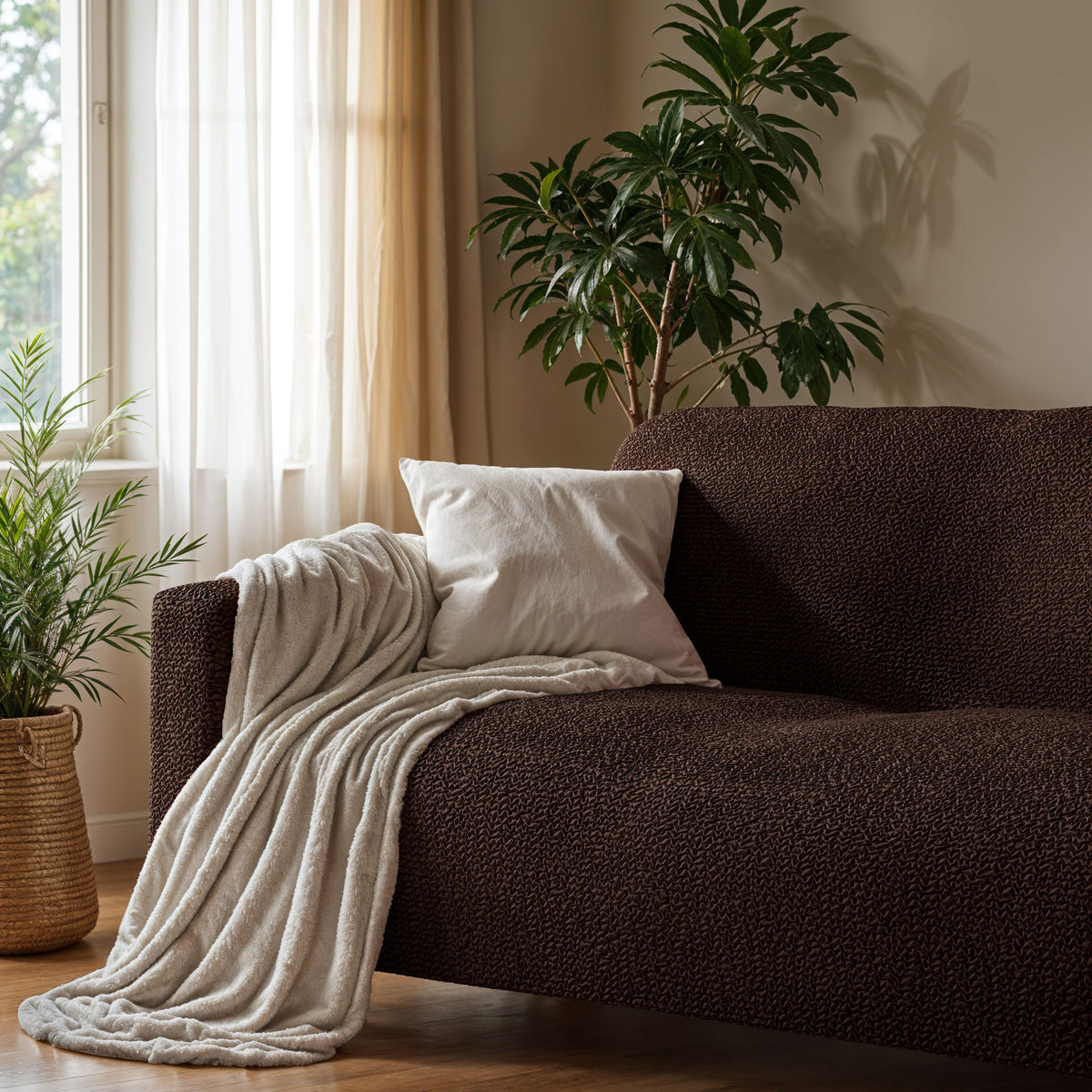 Sofa 4 Seater Slipcover, Comfort Collection – Dark Brown, interior view 3 | Dark Brown