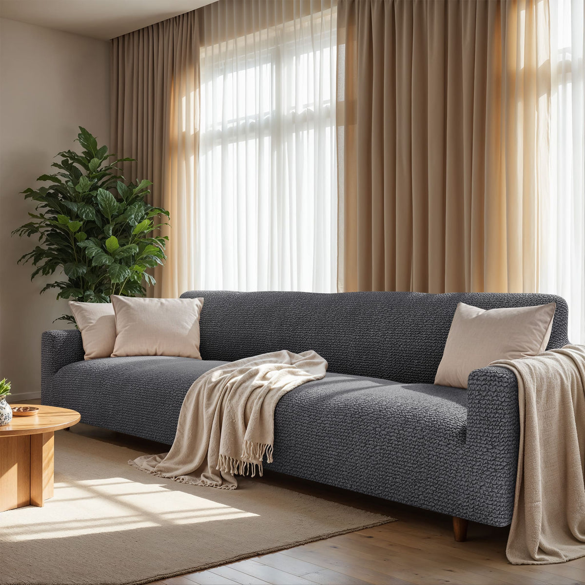 Sofa 4 Seater Slipcover, Comfort Collection – Dark Grey, interior view 1 | Dark Grey
