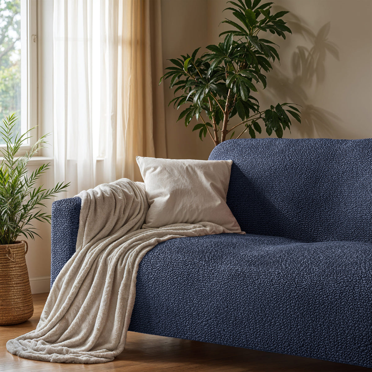 Sofa 4 Seater Slipcover, Comfort Collection – Navy Blue, interior view 3 | Navy Blue