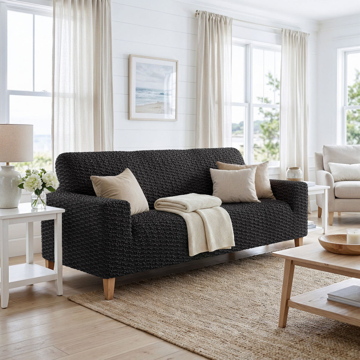 Sofa 4 Seater Slipcover, Embrace Collection – Black, interior view 2 | Black
