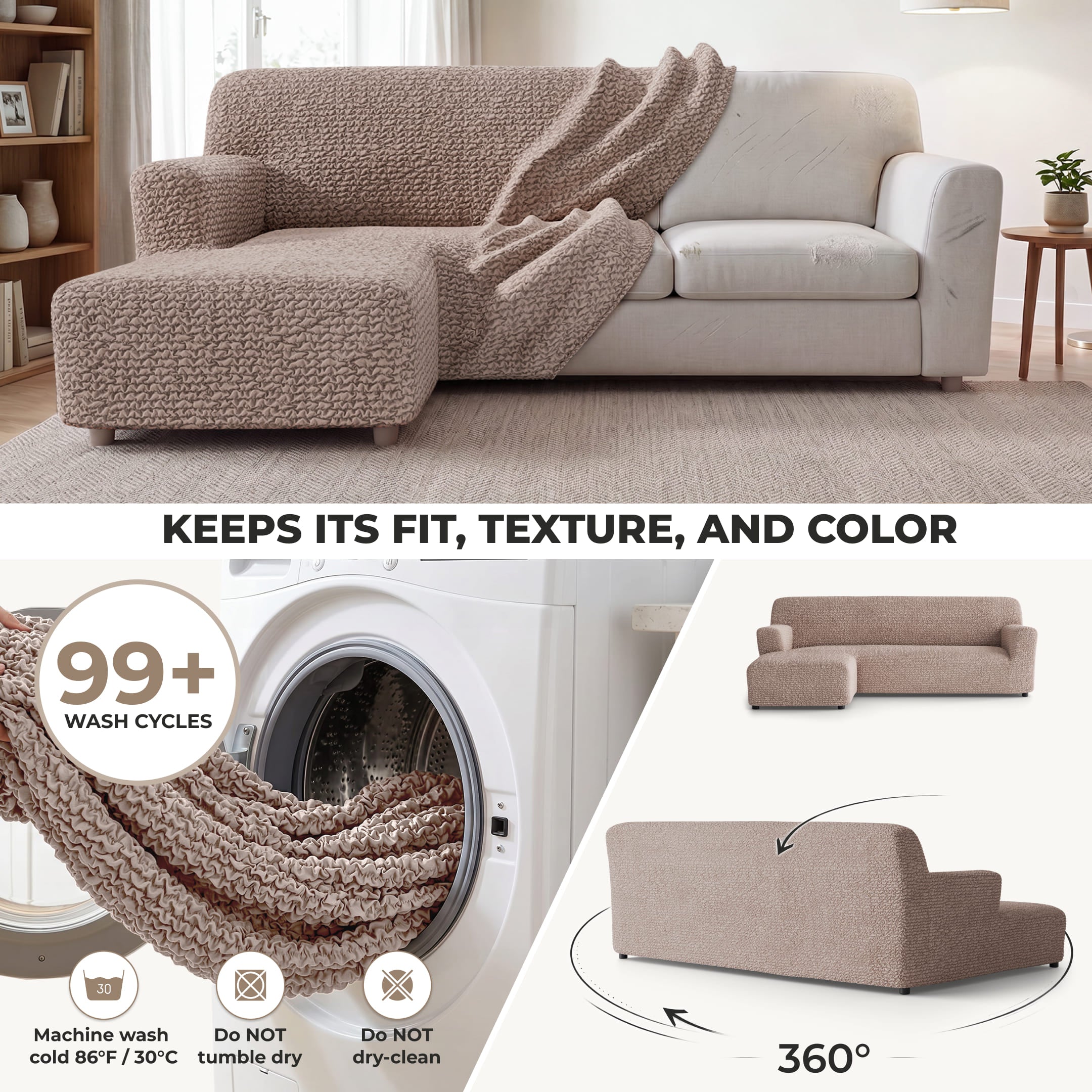 L-Shaped Sofa Slipcover (Left Chaise), Comfort Collection – Soft Taupe, color swatch | Soft Taupe