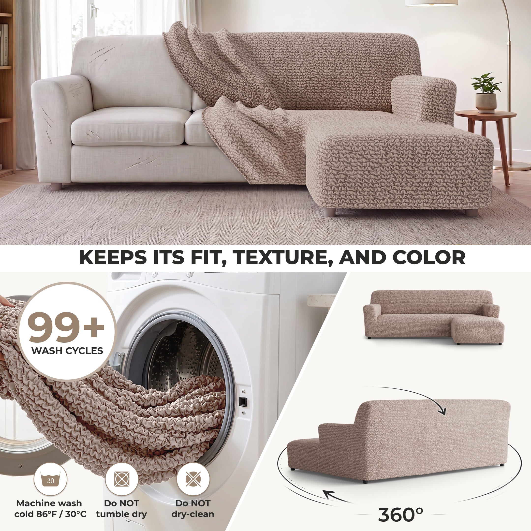 L-Shaped Sofa Slipcover (Right Chaise), Comfort Collection – Soft Taupe, color swatch | Soft Taupe