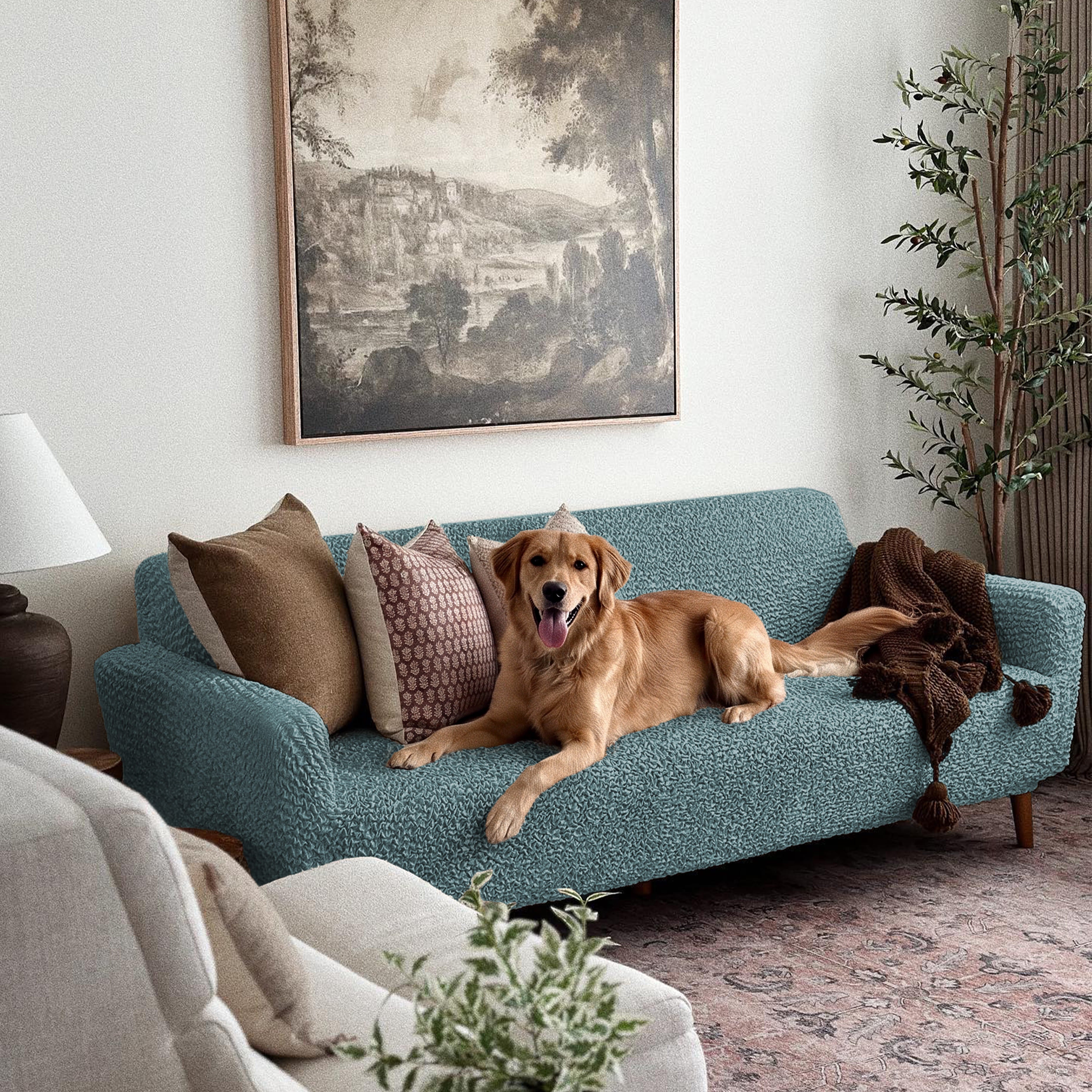 Loveseat 2 Seater Slipcover, Comfort Collection – Teal, customer photo | Teal