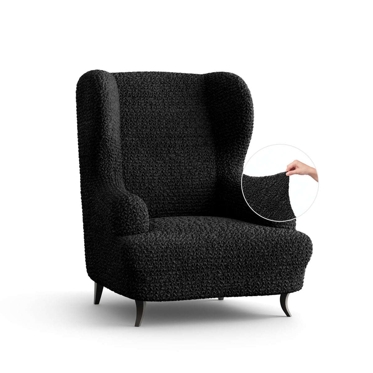 Wingback Chair Slipcover, Comfort Collection – Black, front view | Black