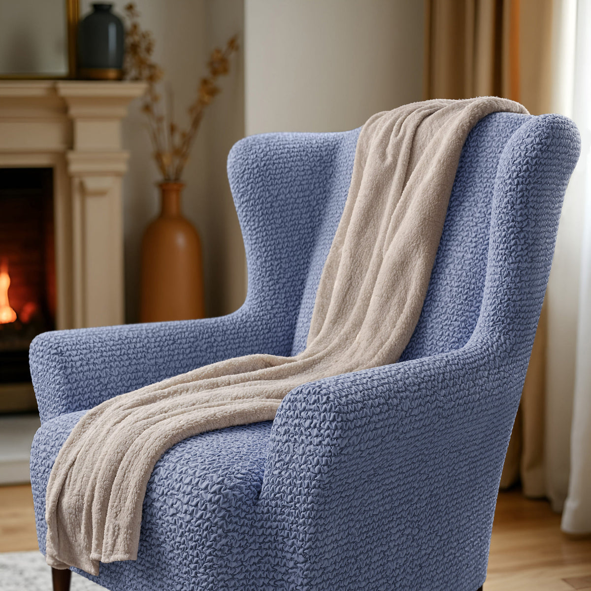 Wingback Chair Slipcover, Comfort Collection – Blue, interior view 2 | Blue