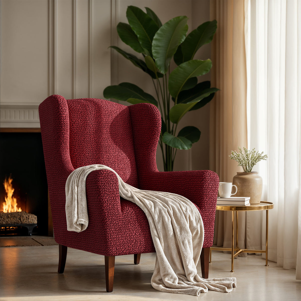 Wingback Chair Slipcover, Comfort Collection – Burgundy, interior view 1 | Burgundy