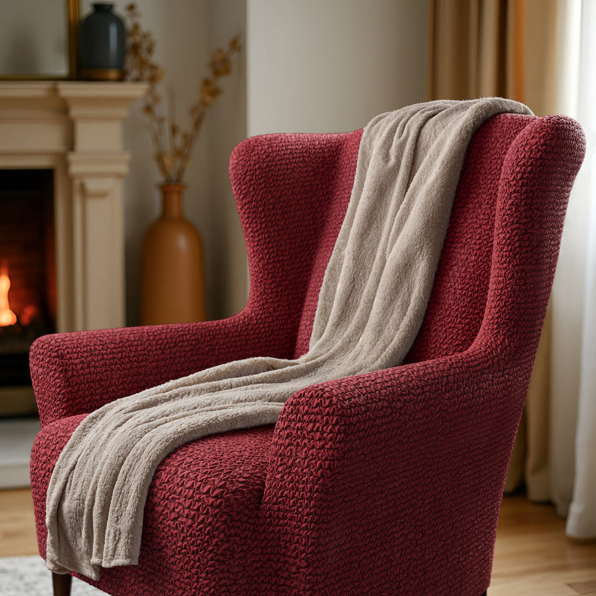 Wingback Chair Slipcover, Comfort Collection – Burgundy, interior view 2 | Burgundy
