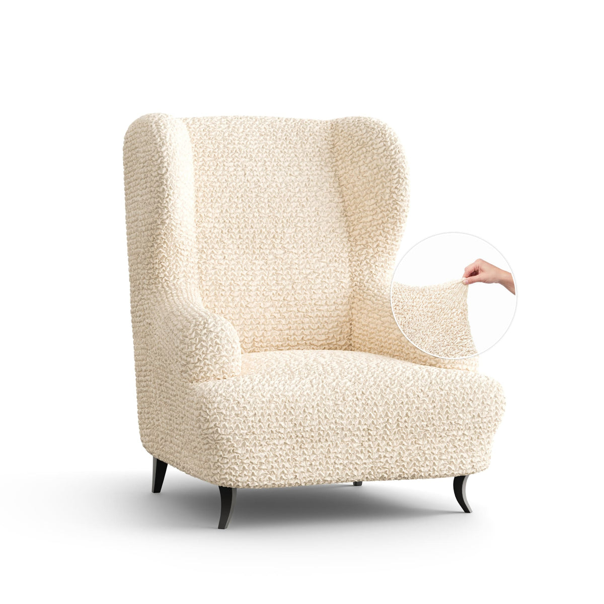 Wingback Chair Slipcover, Comfort Collection – Cream, front view | Cream