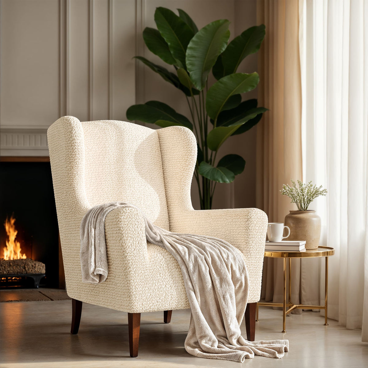 Wingback Chair Slipcover, Comfort Collection – Cream, interior view 1 | Cream