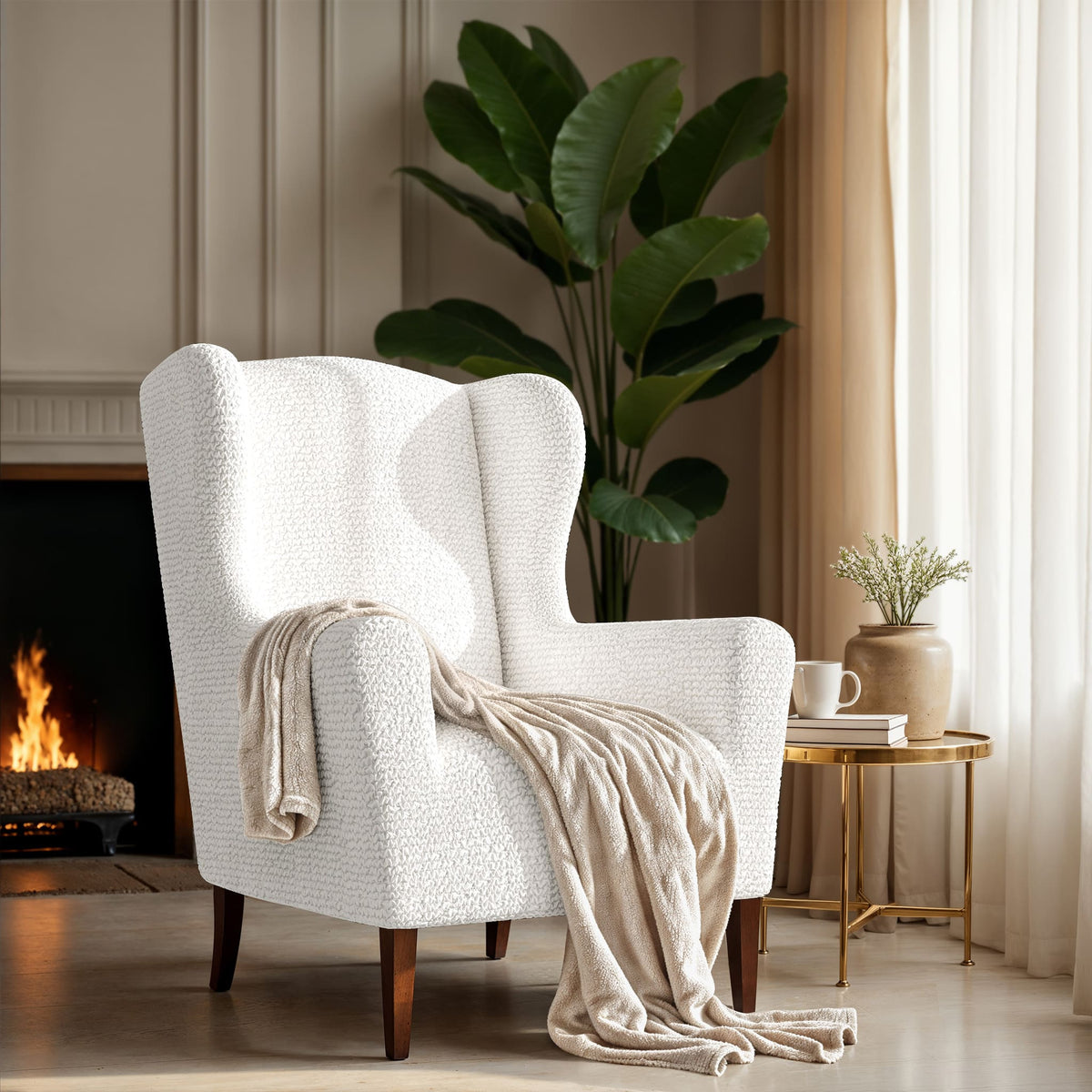 Wingback Chair Slipcover, Comfort Collection – Crisp White, interior view 1 | Crisp White