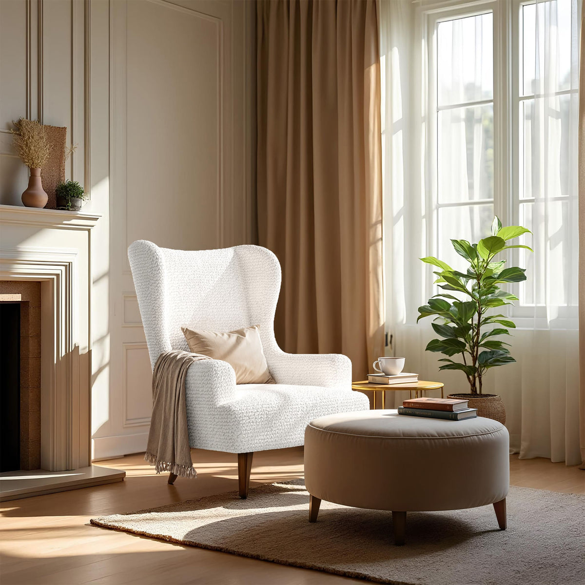 Wingback Chair Slipcover, Comfort Collection – Crisp White, interior view 3 | Crisp White