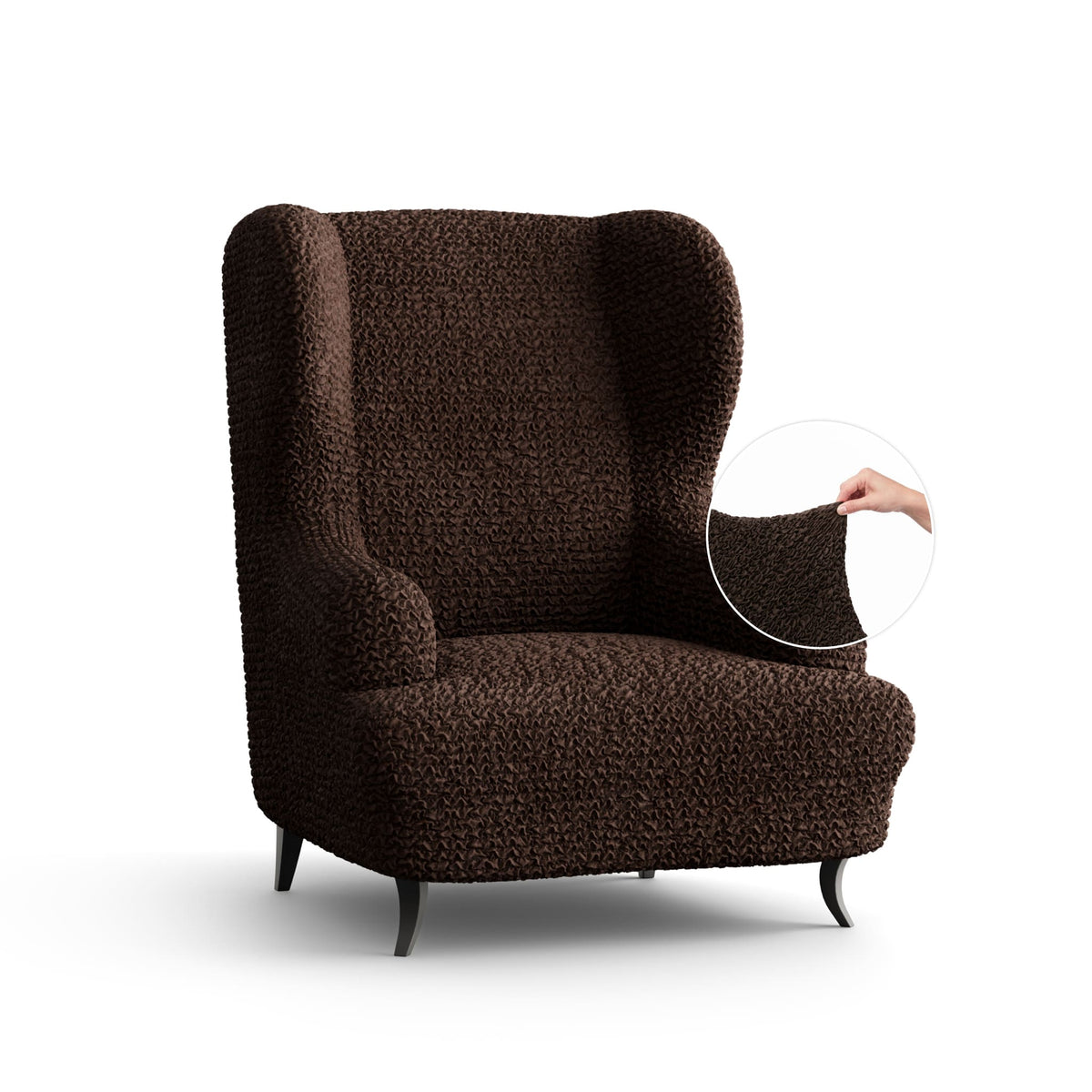 Wingback Chair Slipcover, Comfort Collection – Dark Brown, front view | Dark Brown