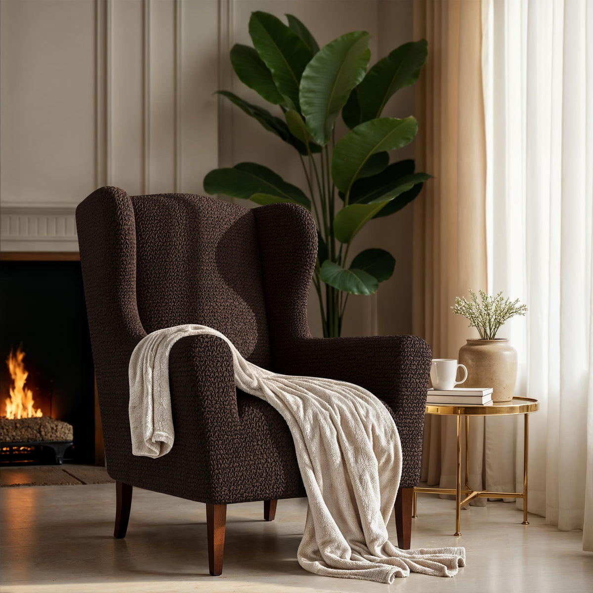 Wingback Chair Slipcover, Comfort Collection – Dark Brown, interior view 1 | Dark Brown