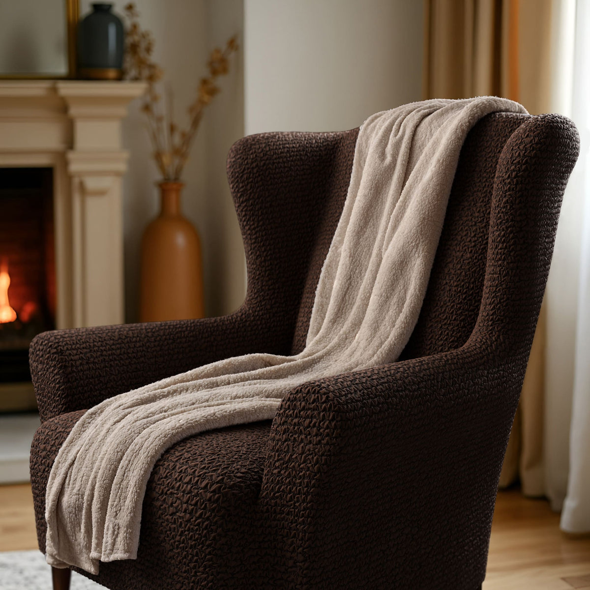 Wingback Chair Slipcover, Comfort Collection – Dark Brown, interior view 2 | Dark Brown