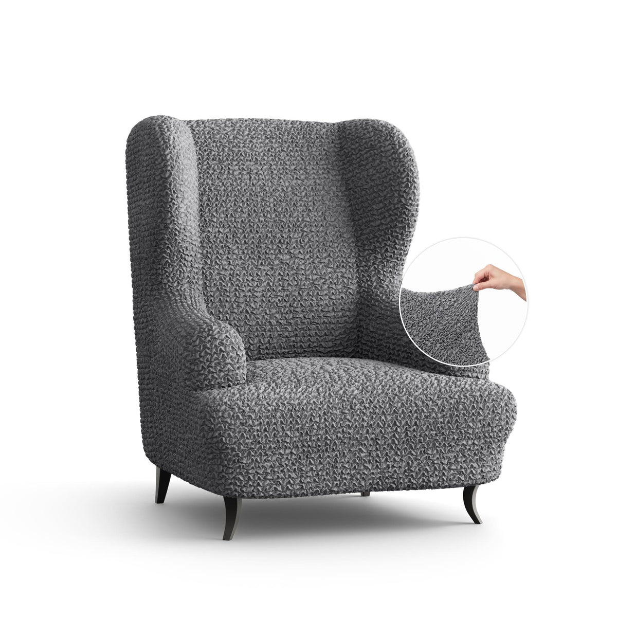 Wingback Chair Slipcover, Comfort Collection – Dark Grey, front view | Dark Grey