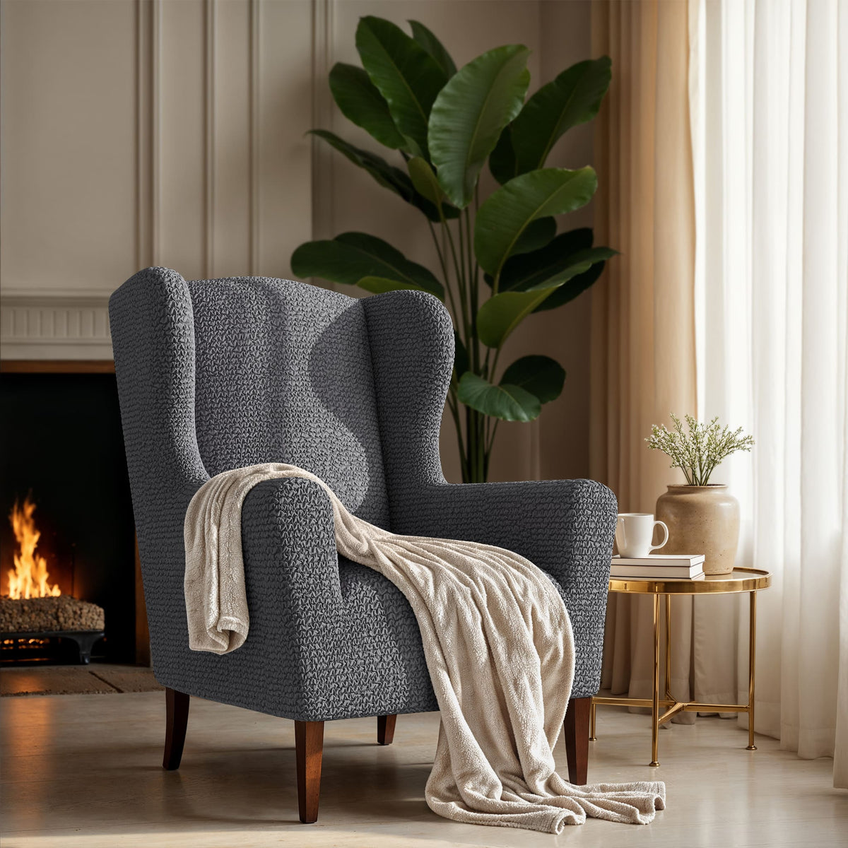 Wingback Chair Slipcover, Comfort Collection – Dark Grey, interior view 1 | Dark Grey