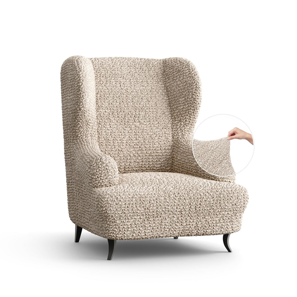 Wingback Chair Slipcover, Comfort Collection – Macadamia, front view | Macadamia