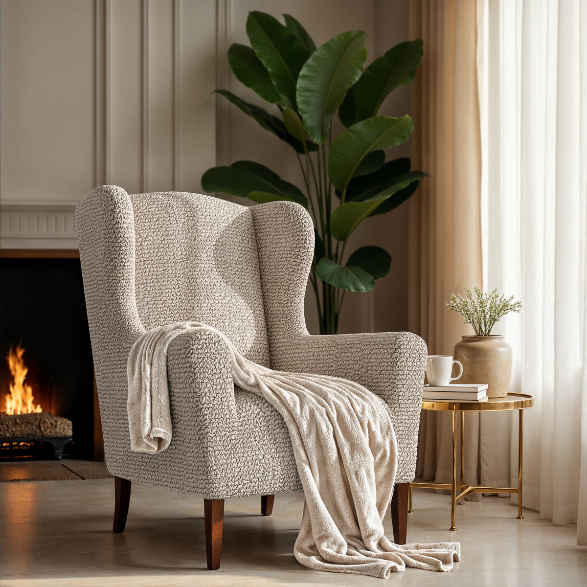 Wingback Chair Slipcover, Comfort Collection – Macadamia, interior view 1 | Macadamia