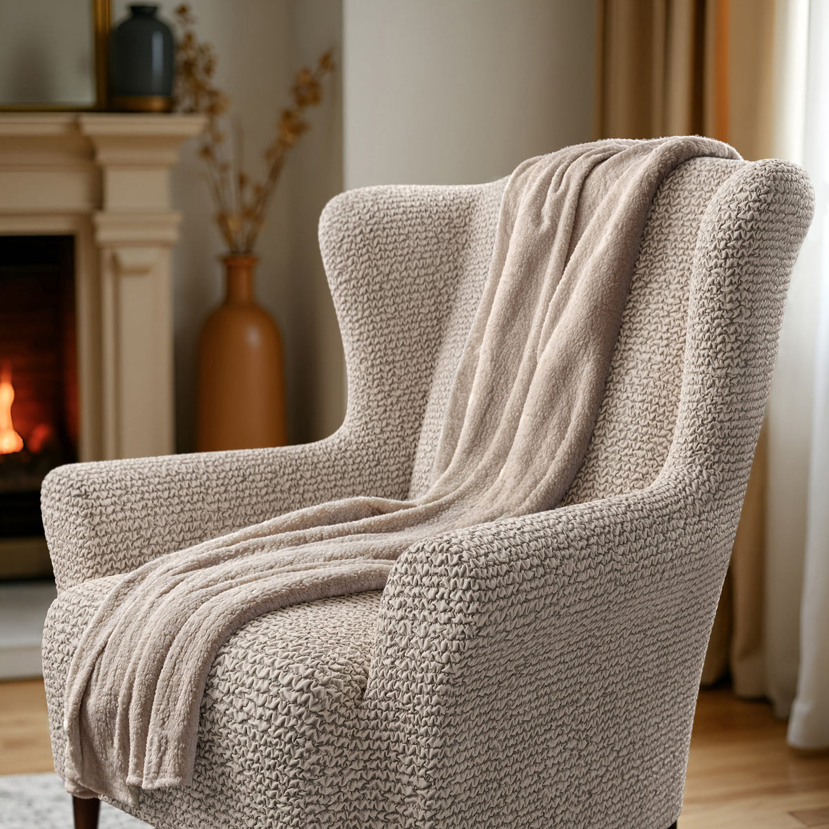 Wingback Chair Slipcover, Comfort Collection – Macadamia, interior view 2 | Macadamia