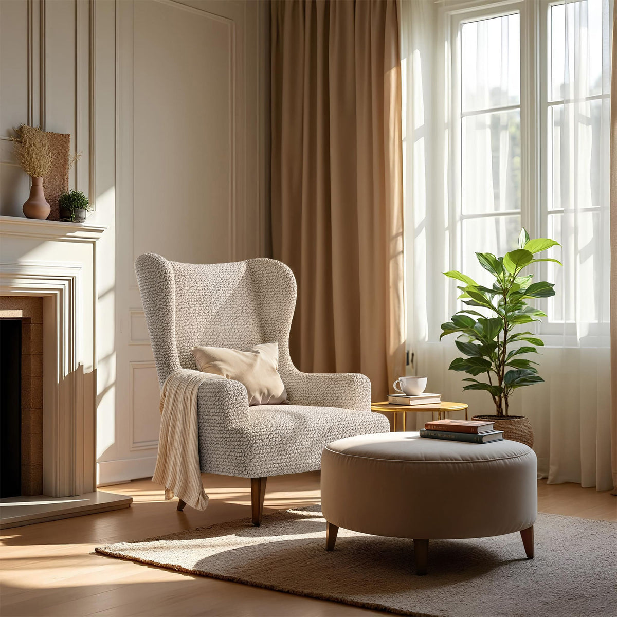Wingback Chair Slipcover, Comfort Collection – Macadamia, interior view 3 | Macadamia