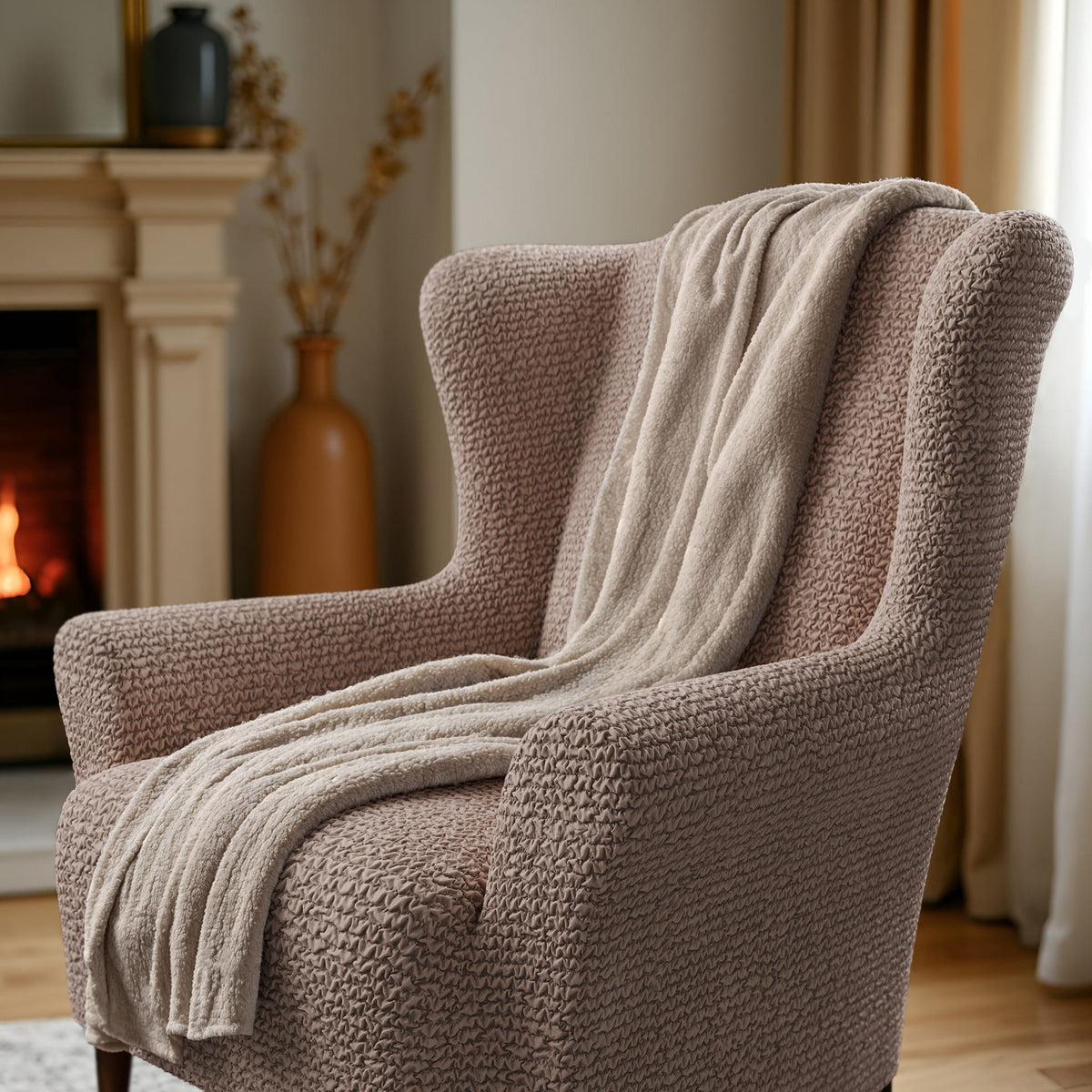 Wingback Chair Slipcover, Comfort Collection – Soft Taupe, interior view 2 | Soft Taupe