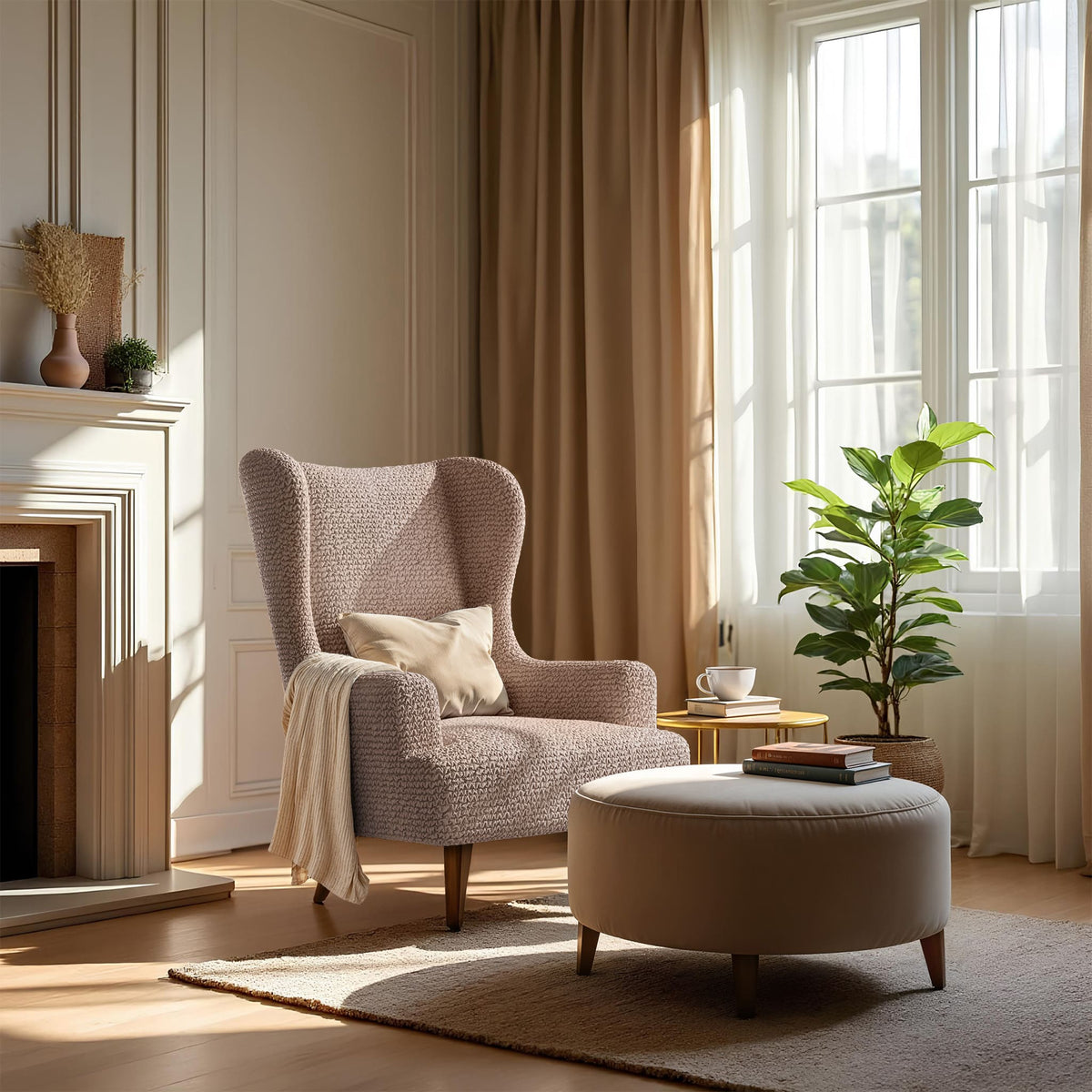 Wingback Chair Slipcover, Comfort Collection – Soft Taupe, interior view 3 | Soft Taupe