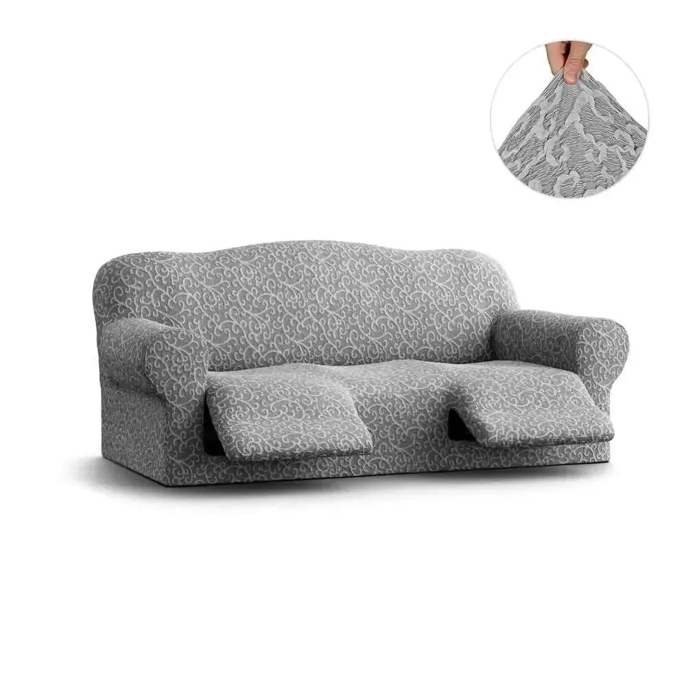 Grey Arabesco 3 Seater Recliner Slipcover, Jacquard 3D Collection