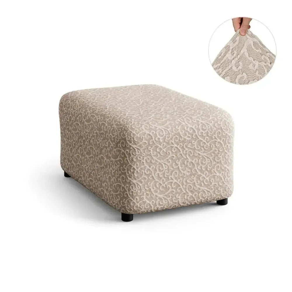 Beige Arabesco Ottoman Slipcover (Medium), Jacquard 3D Collection