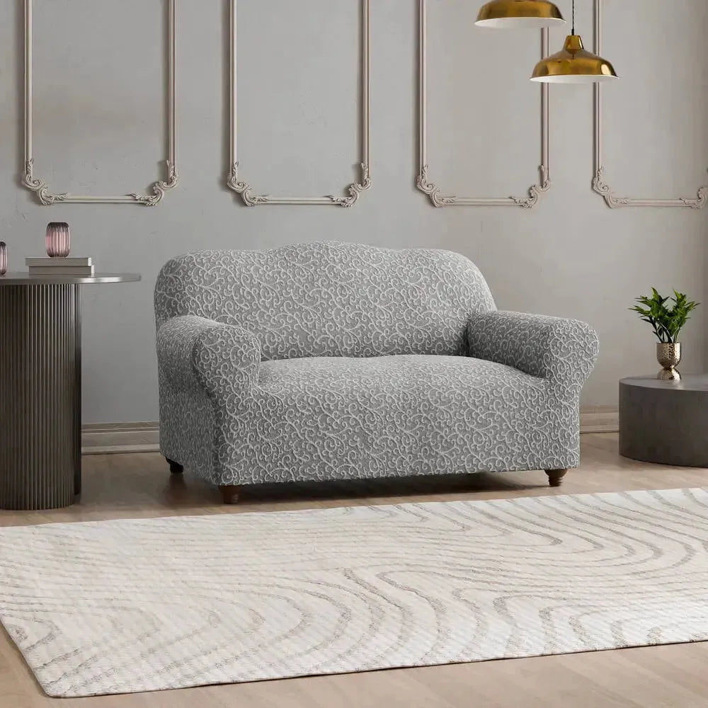 Grey Arabesco Loveseat 2 Seater Slipcover, Jacquard 3D Collection