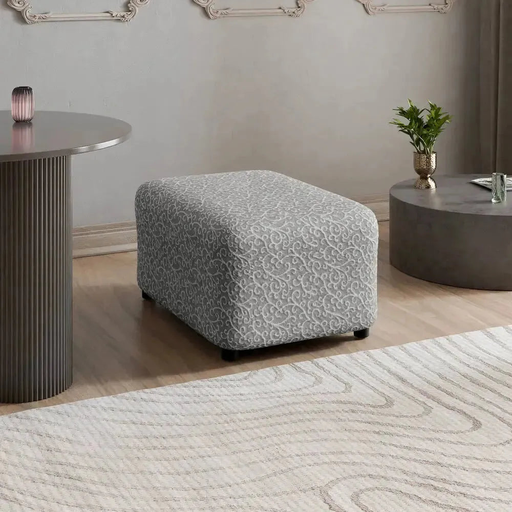 Grey Arabesco Ottoman Slipcover (Medium), Jacquard 3D Collection