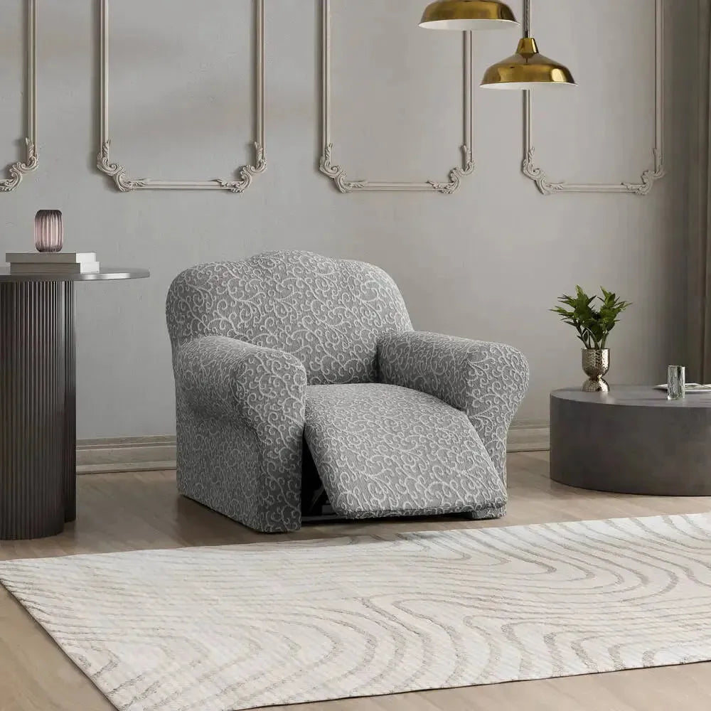 Grey Arabesco Reclining Armchair Slipcover, Jacquard 3D Collection