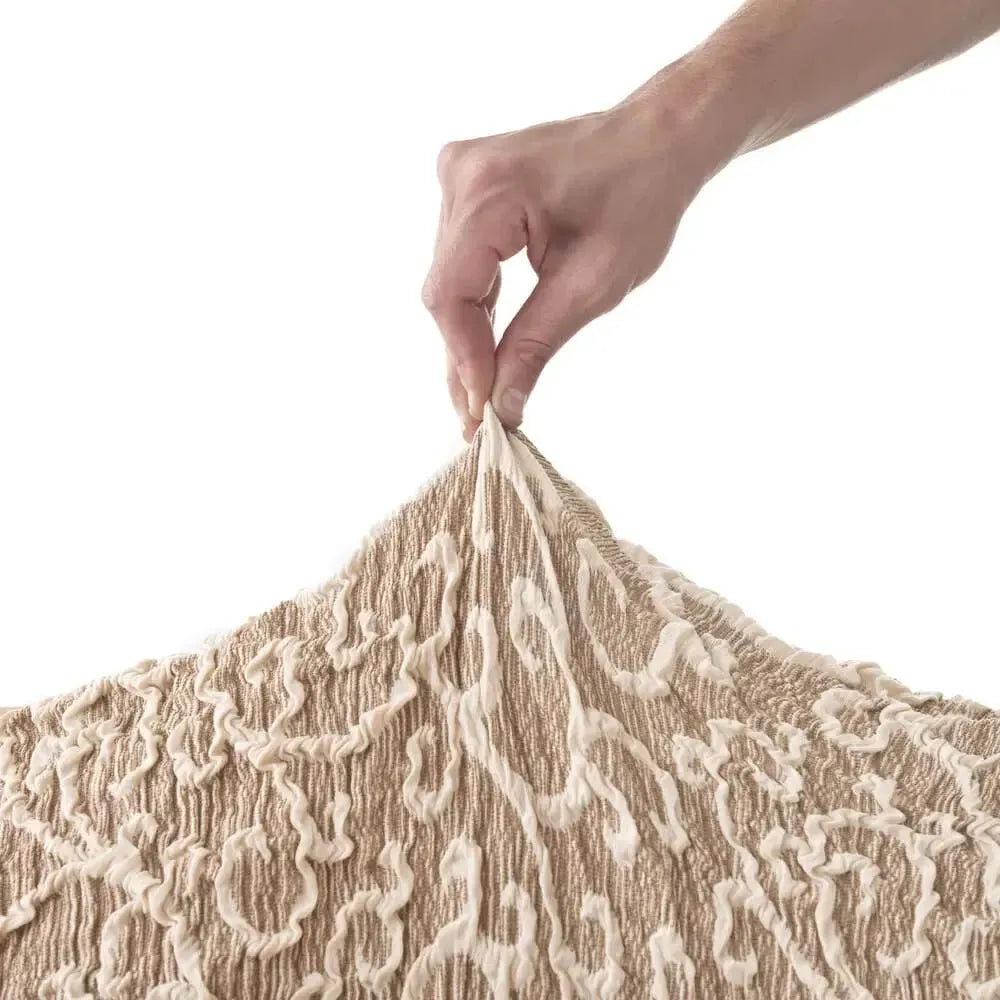 Beige Arabesco Ottoman Slipcover (Medium), Jacquard 3D Collection