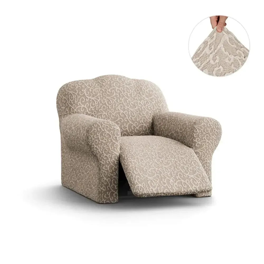 Beige Arabesco Reclining Armchair Slipcover, Jacquard 3D Collection