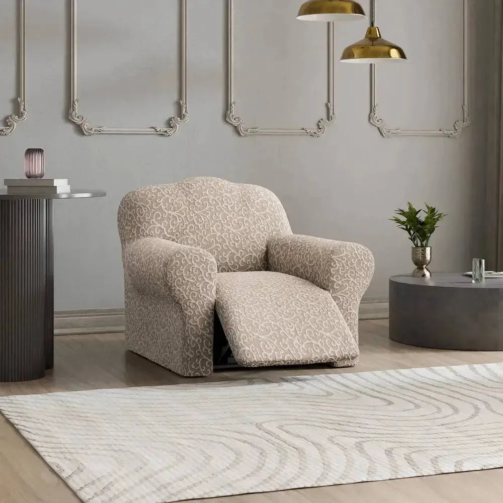 Beige Arabesco Reclining Armchair Slipcover, Jacquard 3D Collection