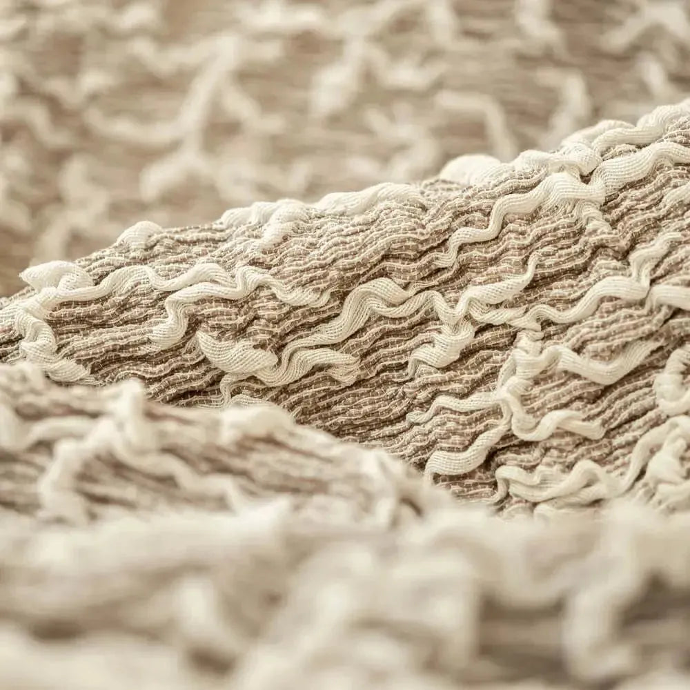 Beige Artistico Ottoman Slipcover (Medium), Jacquard 3D Collection