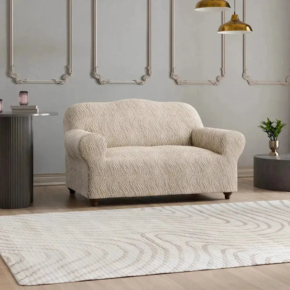 Beige Vento Loveseat 2 Seater Slipcover, Jacquard 3D Collection