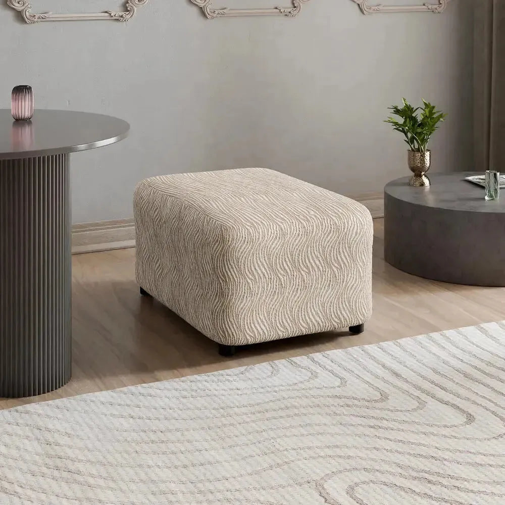 Beige Vento Ottoman Slipcover (Medium), Jacquard 3D Collection