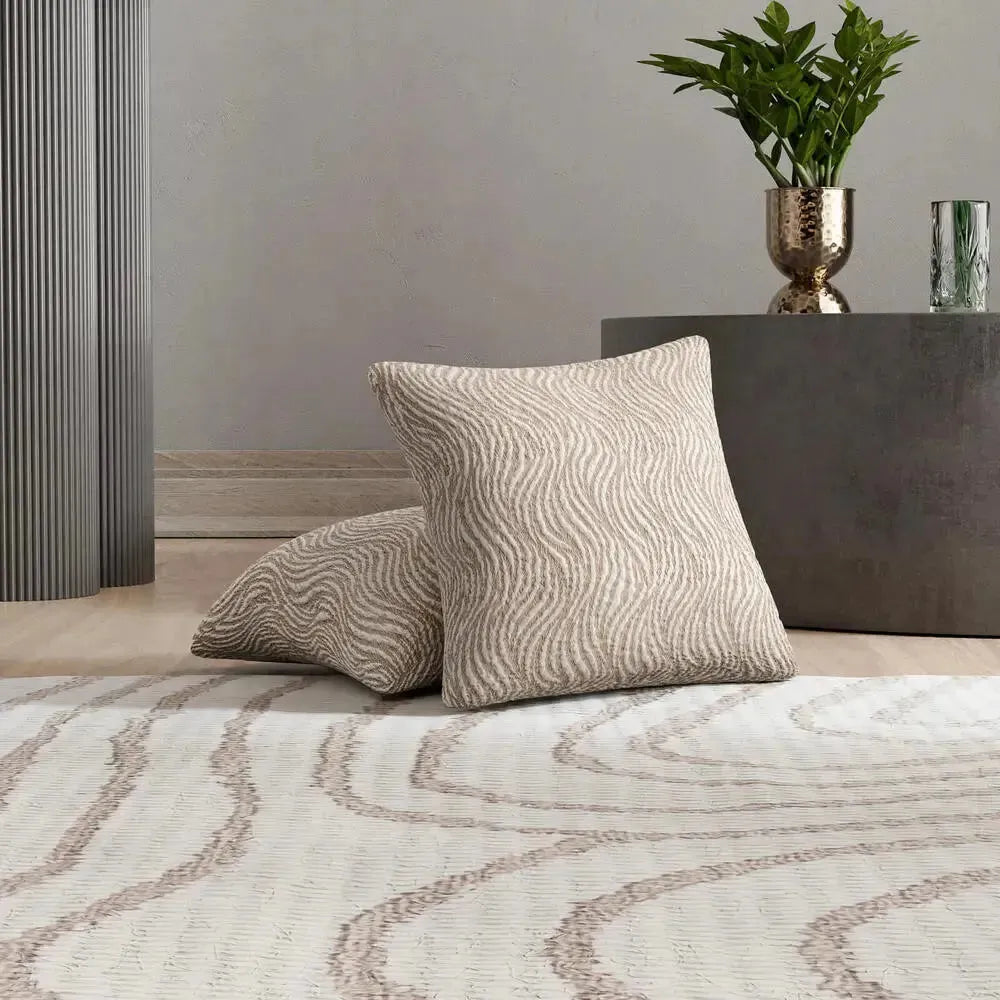 Beige Vento Pillow Slipcovers 2 Pcs Set (18x18 in), Jacquard 3D Collection