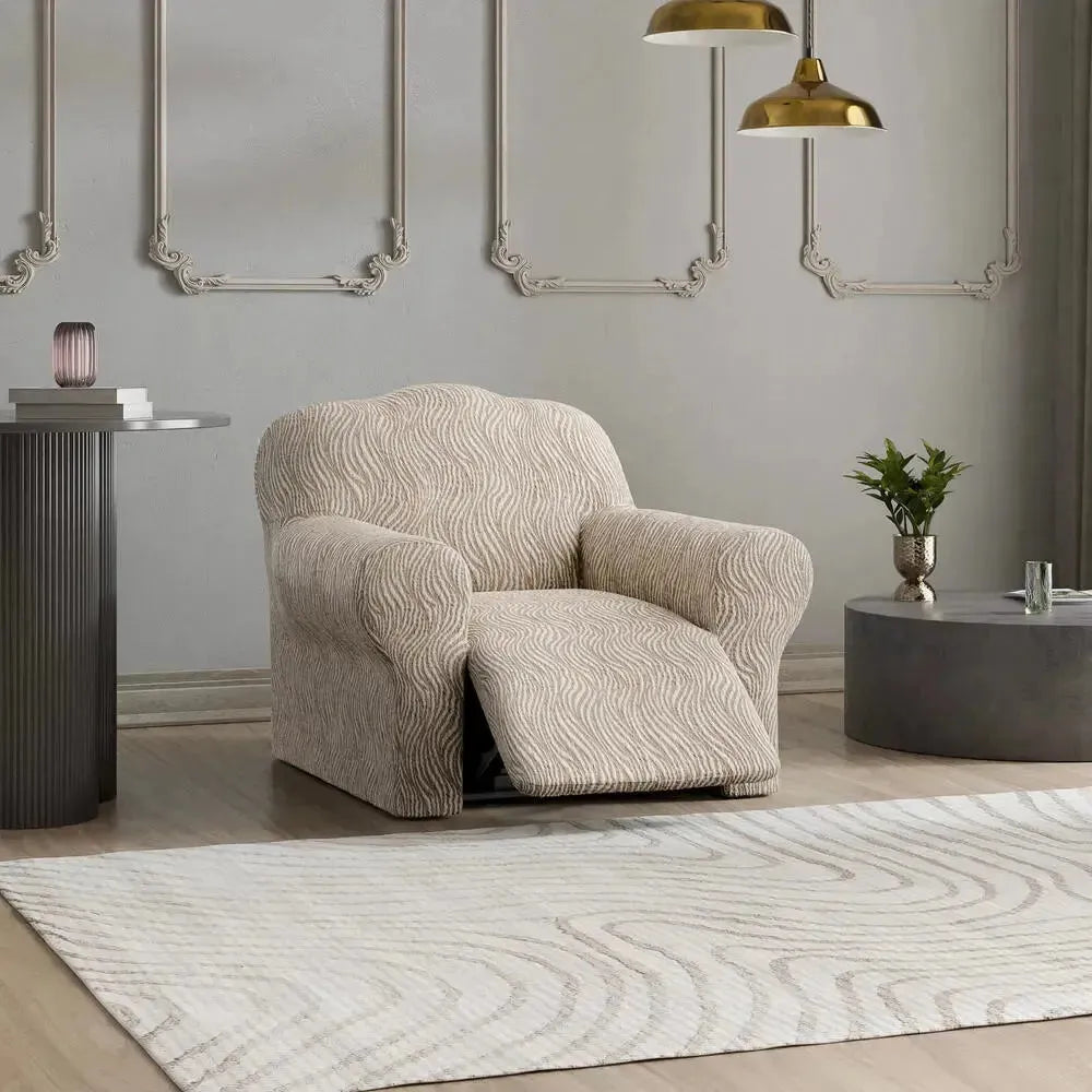 Beige Vento Reclining Armchair Slipcover, Jacquard 3D Collection