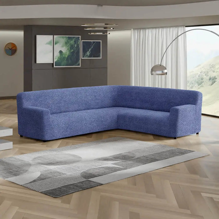 Paulato By Ga I Co Microfibra Collection Form Fit Stretch Corner Sectional Sofa Sliper Blue Polyester Solid