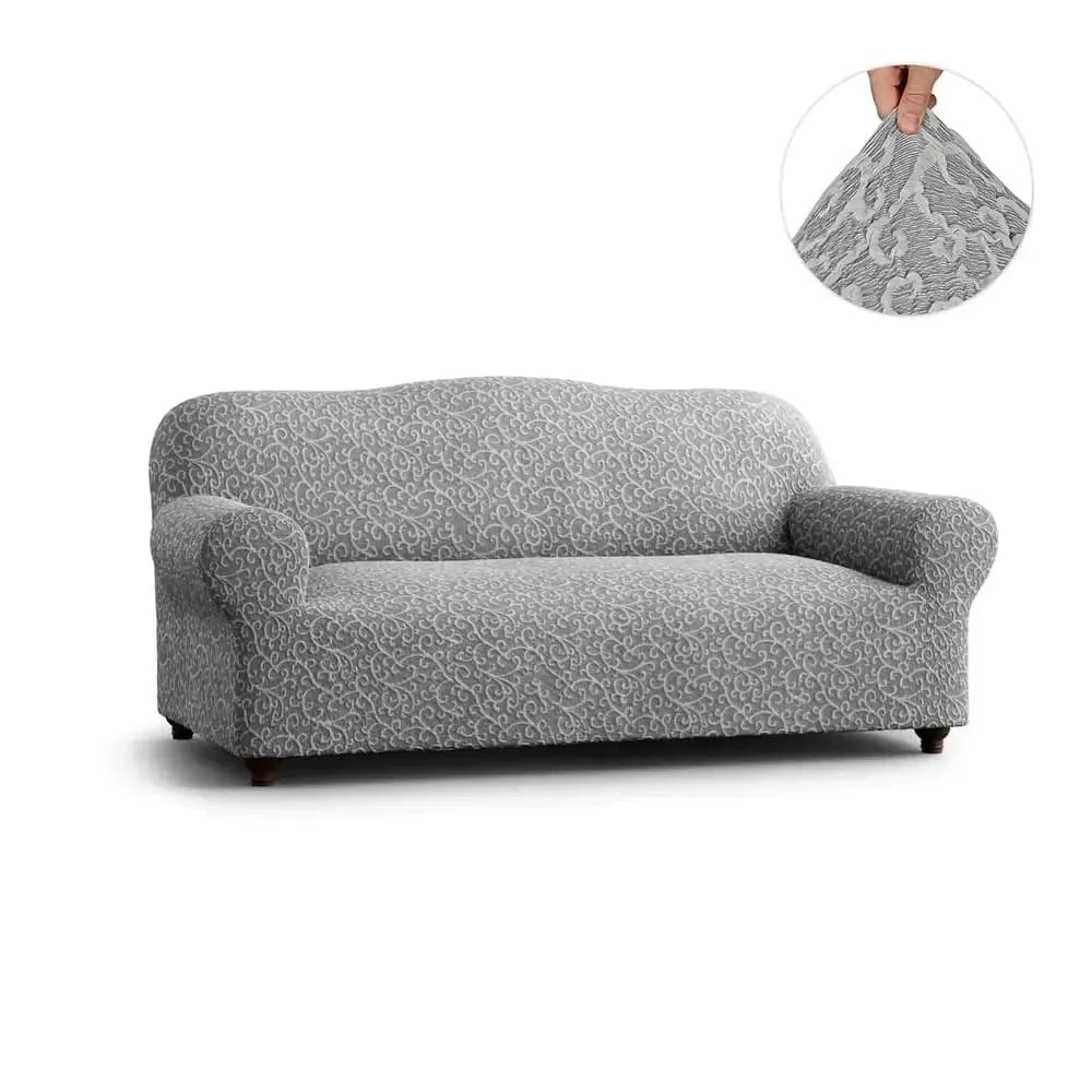 Grey Arabesco Sofa 3 Seater Slipcover, Jacquard 3D Collection